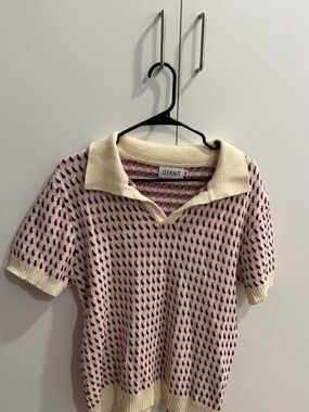 OXKNIT Cream & Pink Short-Sleeve V-Neck Knit Polo